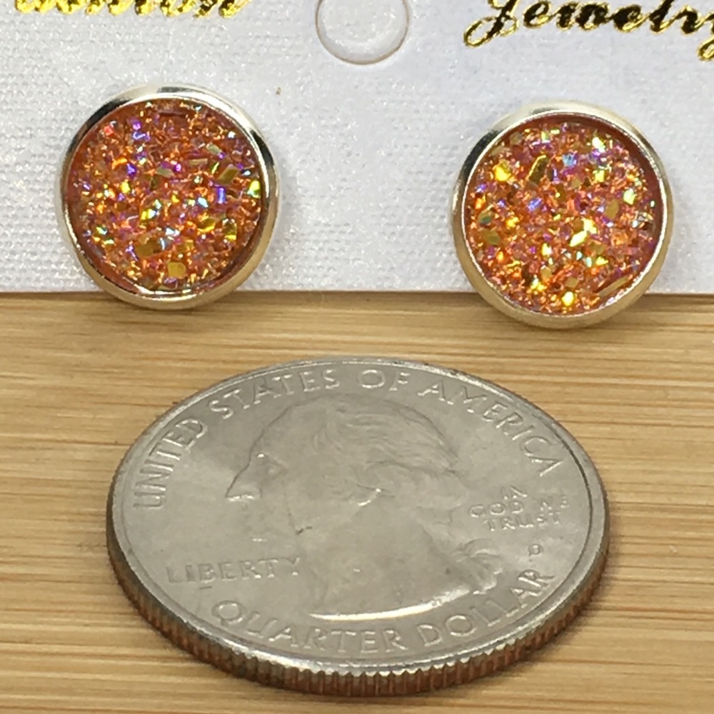 Orange Druzy Earrings - Picture 1 of 4